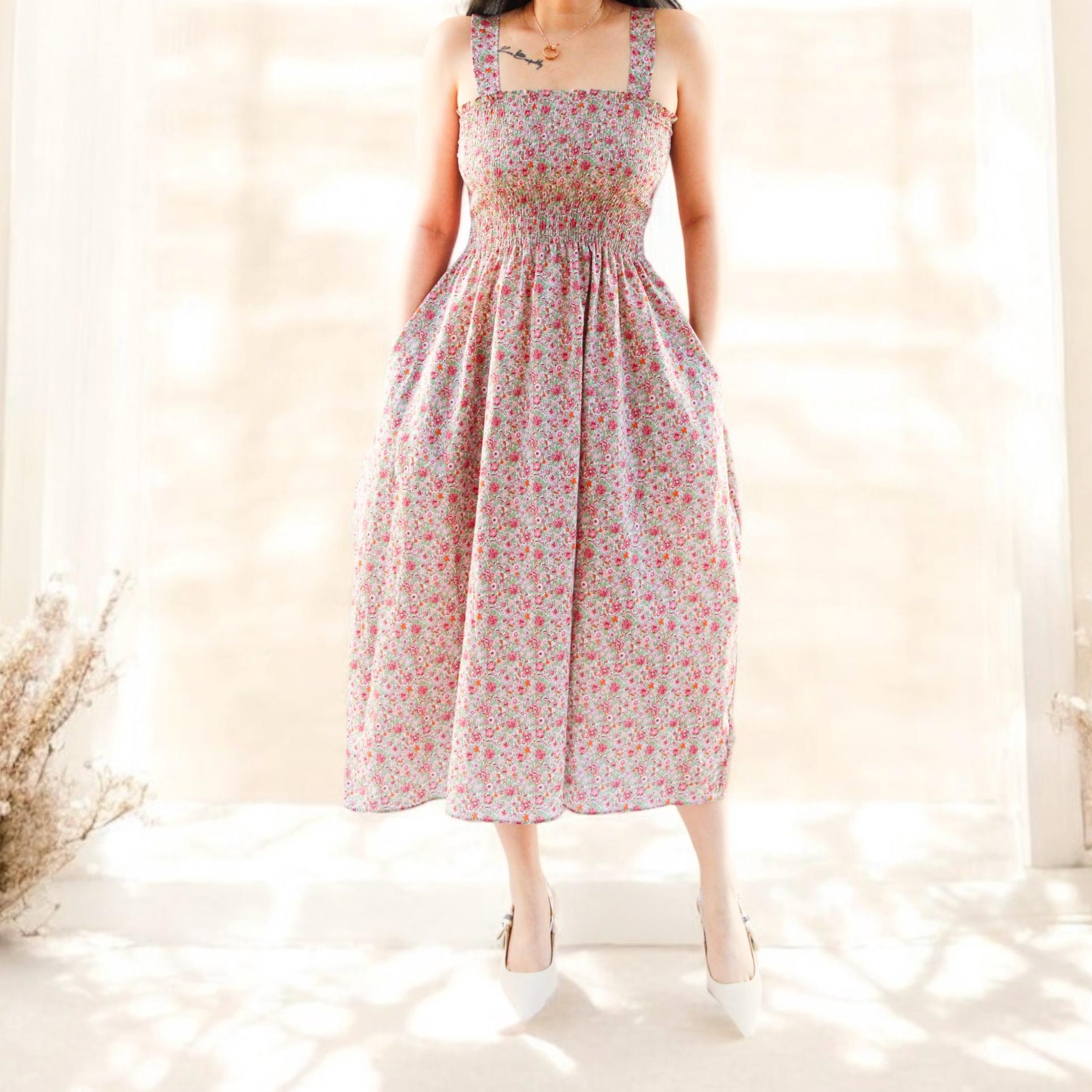 Liberty Smock Dress, Liberty Floral Print, Shirred Floral Dress, Liberty Sun Dress, Liberty Maxi Dress, Ditsy Floral Dress, Liberty Prints
