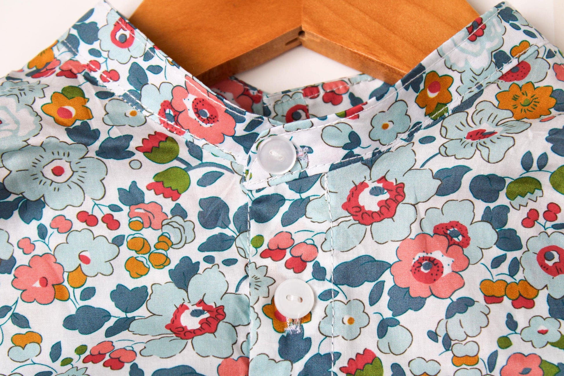 Liberty London boy shirt, Mandarin Collar Shirt, Floral Print Shirt, Liberty Fabric Shirt, Short Sleeve Shirt, Button Up Shirt, Boy Shirt