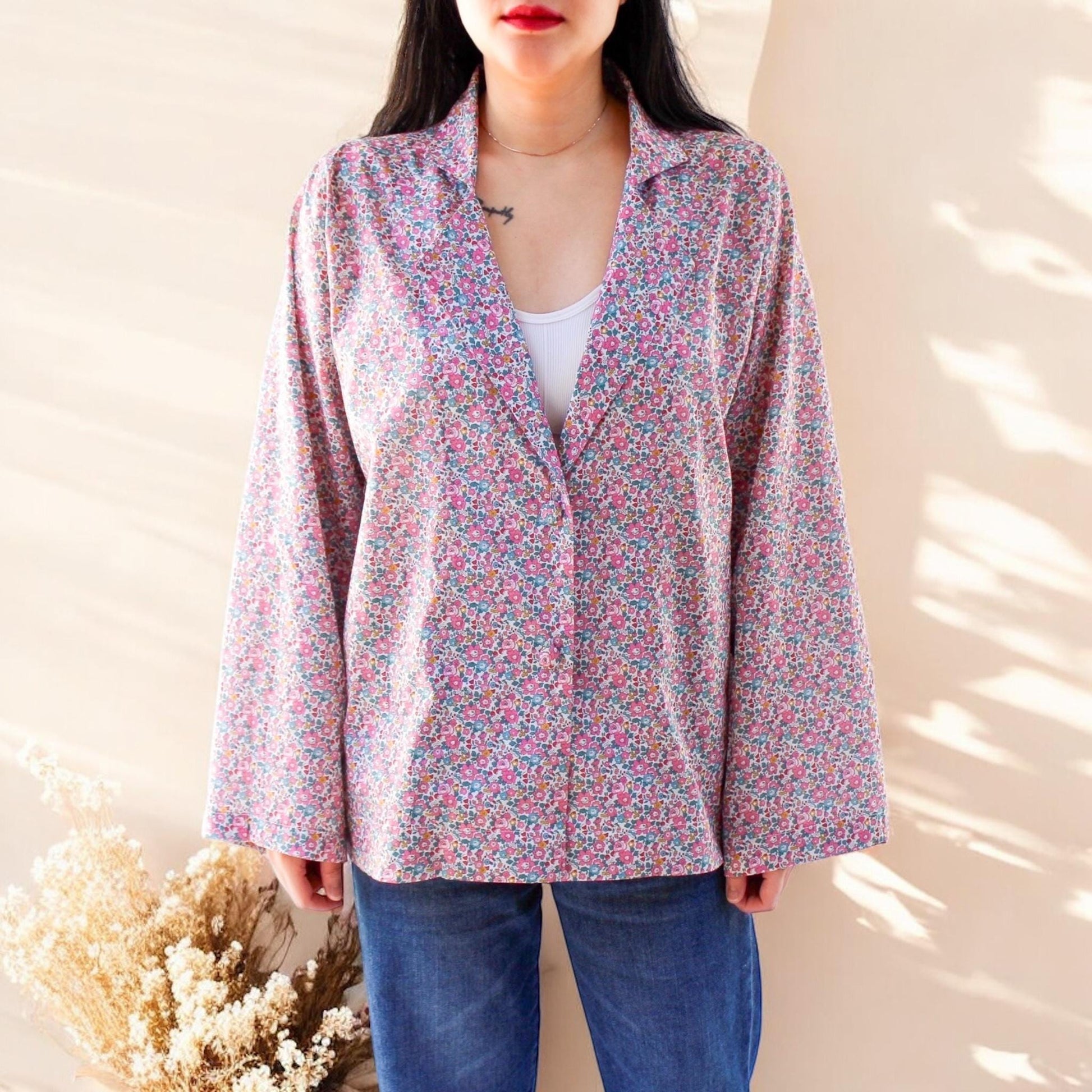 Liberty London Vest, Mid Season Blazer, Floral Cotton Vest, Long Sleeve Vest, Danton Collar Vest, Liberty Fabric Vest, Liberty Print Fabric