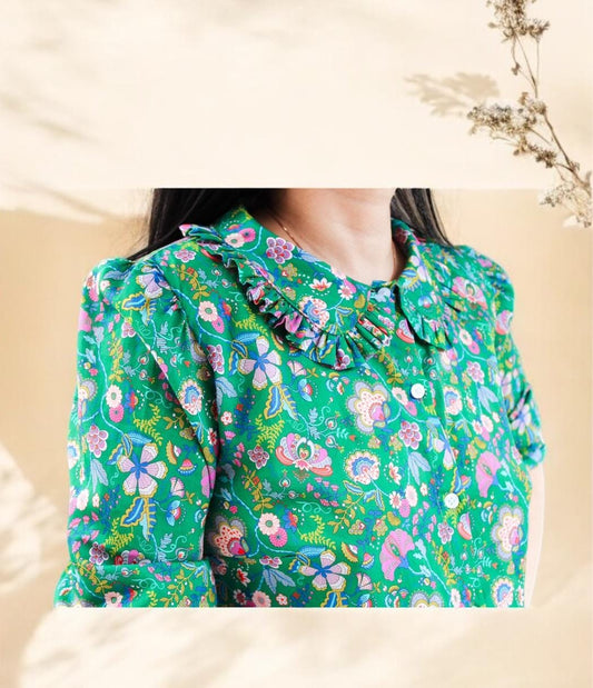 Liberty of London Ruffle Peter Pan Collar Woman Long Sleeve Dress Shirt