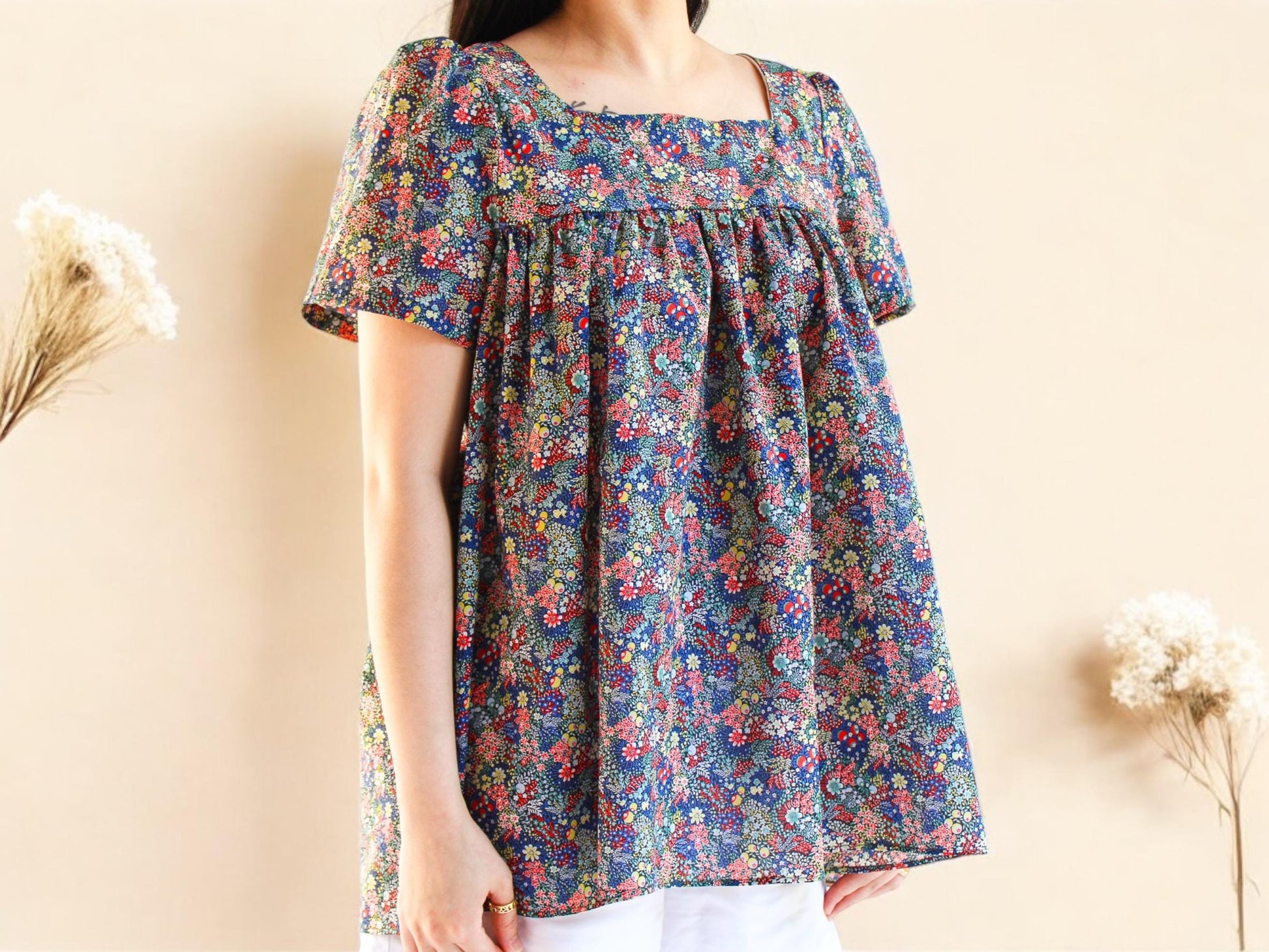 Liberty of London Woman Square Neck Blouse With Short Sleeves