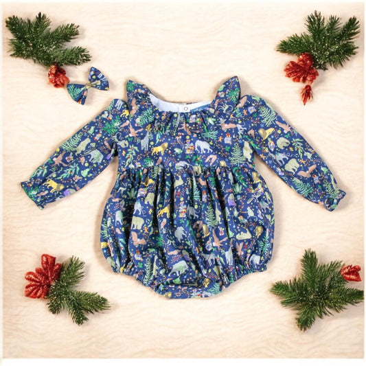 CHRISTMAS Bubble Playsuit, Liberty of London baby Romper, Ruffle Collar Long Sleeves Romper, Liberty Floral Prints, Liberty London Fabrics