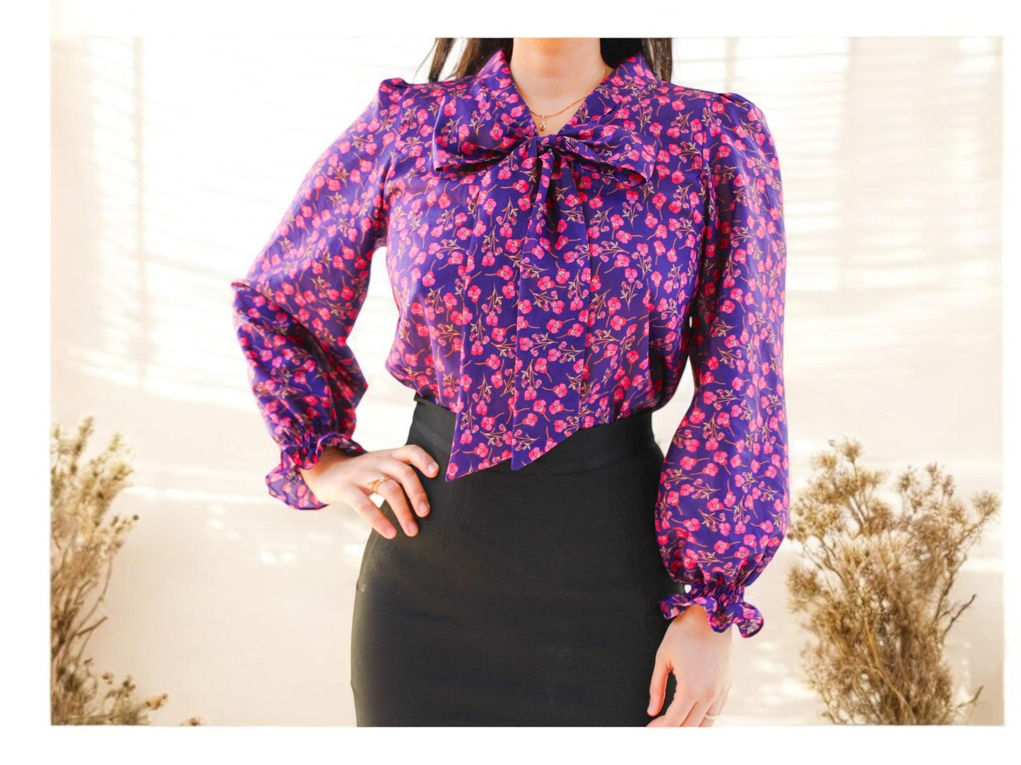 Liberty of London Woman Blouse With Pussy Bow Long Puffy Sleeves