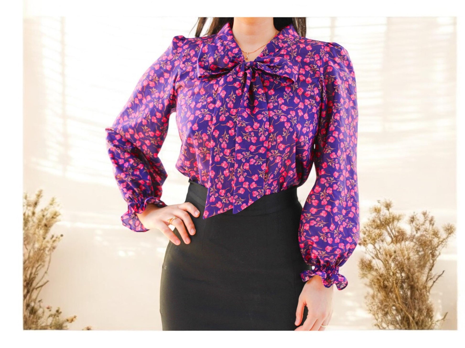 Liberty of London Woman Blouse With Pussy Bow Long Puffy Sleeves