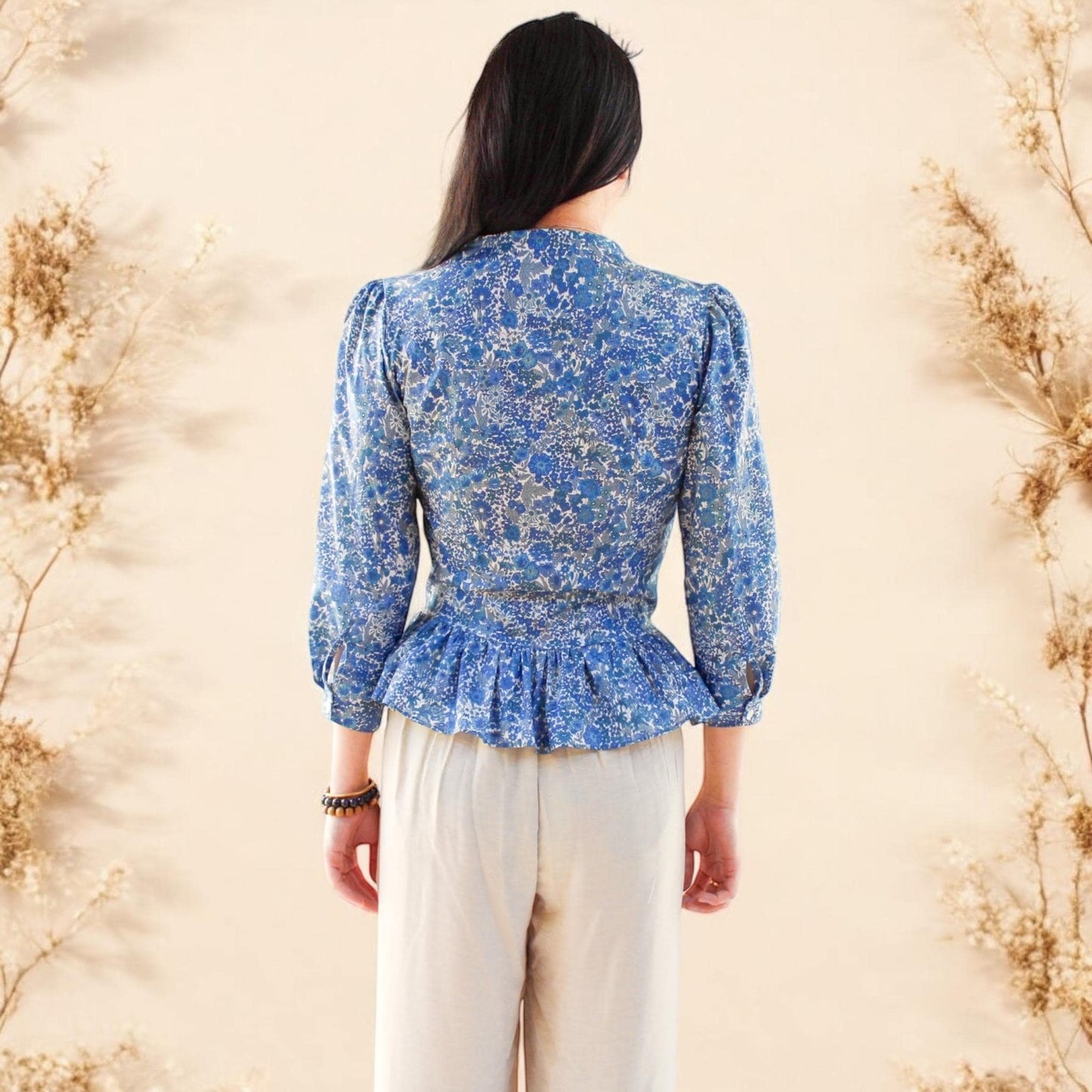 Liberty Print Blouse, Liberty of London, V Neck Blouse, Peplum Blouse, Floral Print Blouse, Liberty Print Fabric, 3/4 Sleeve Top, V Neck Top