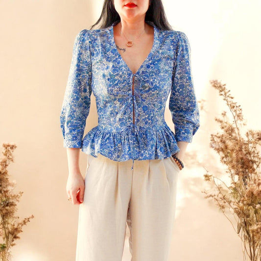 Liberty Print Blouse, Liberty of London, V Neck Blouse, Peplum Blouse, Floral Print Blouse, Liberty Print Fabric, 3/4 Sleeve Top, V Neck Top