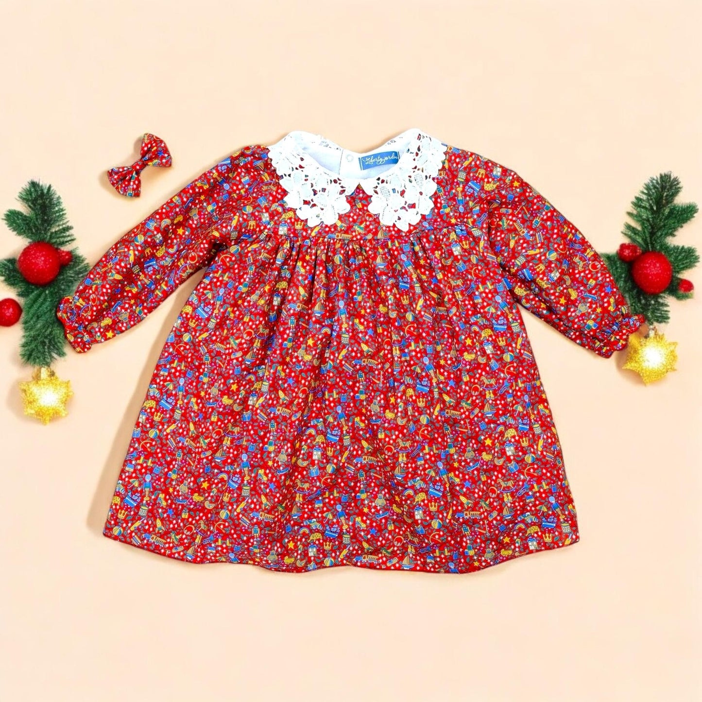 CHRISTMAS Liberty London Dress: Peter Pan Collar, Long Sleeves Girl Dress