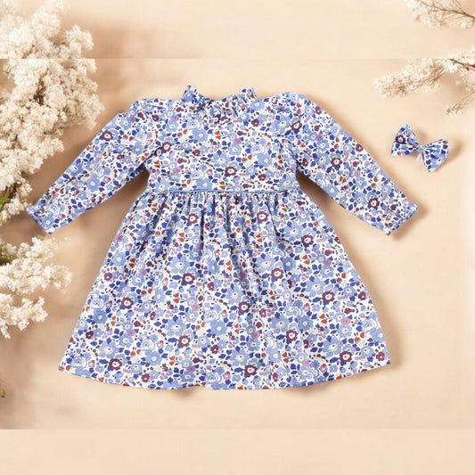 Long Sleeve Ruffle Collar Dress - Liberty of London Floral Print Girl Dress - Liberty Print Fabric - Back to School - First Birthday dress