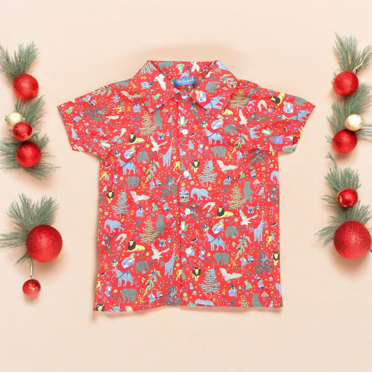 CHRISTMAS Boy Shirt - Liberty of London Button Up boy shirt - Xmas Short Sleeves Boy Shirt - Liberty Boy Clothes - Christmas gift for Boys