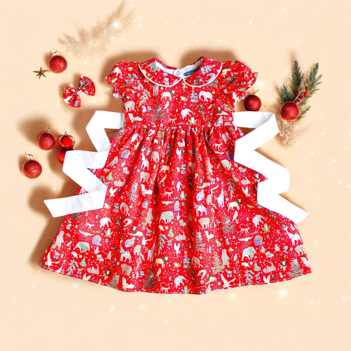 CHRISTMAS girl dress - Liberty of London Christmas dress - Christmas gift baby girls - Liberty cotton tana lawn - Short Sleeve Girl Dress