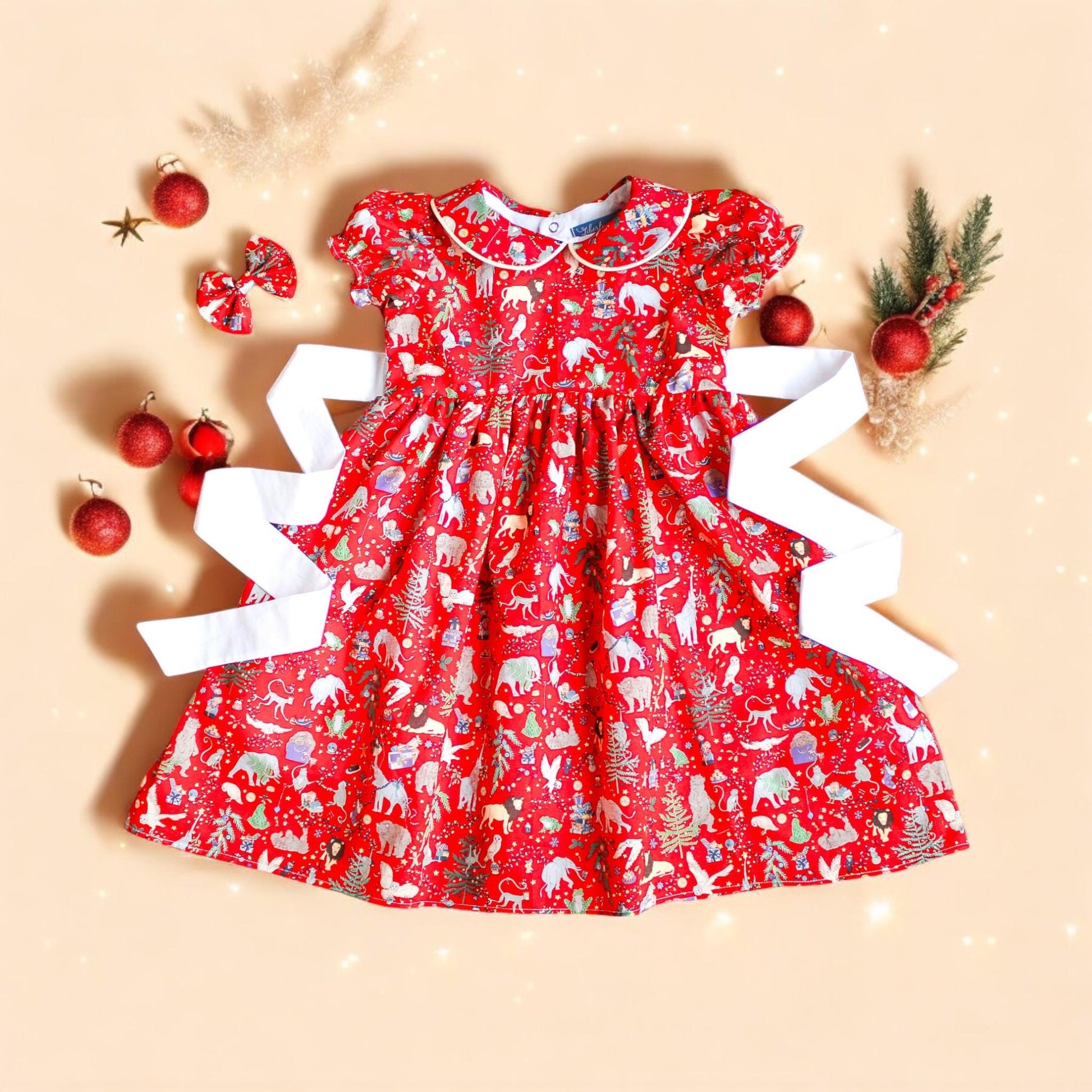 CHRISTMAS girl dress - Liberty of London Christmas dress - Christmas gift baby girls - Liberty cotton tana lawn - Short Sleeve Girl Dress