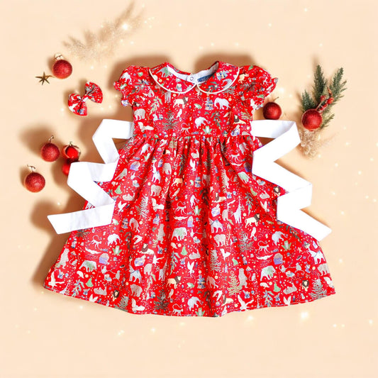CHRISTMAS girl dress - Liberty of London Christmas dress - Christmas gift baby girls - Liberty cotton tana lawn - Short Sleeve Girl Dress