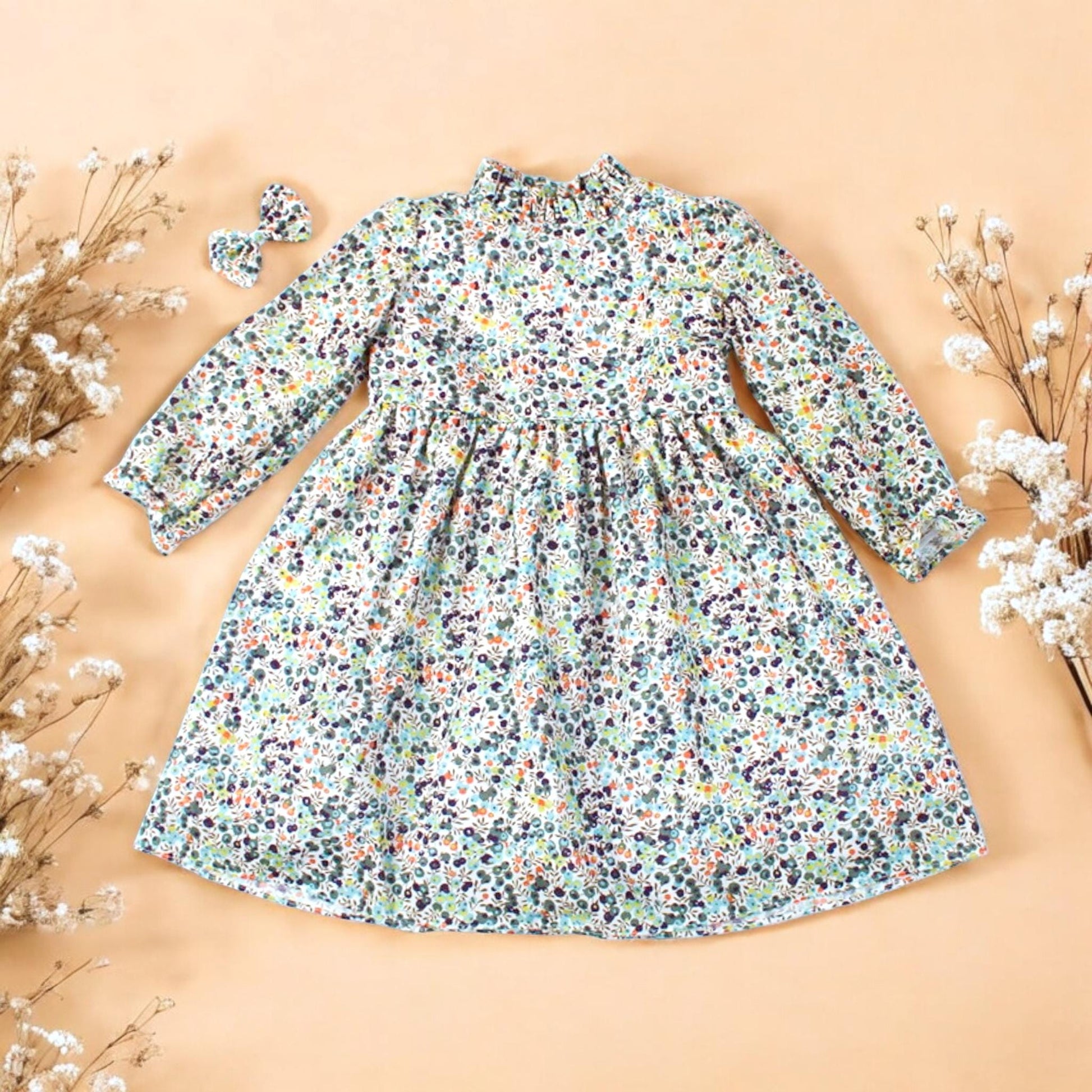 Long Sleeve Ruffle Collar Dress - Liberty of London Floral Print Girl Dress - Liberty Print Fabric - Back to School - First Birthday dress