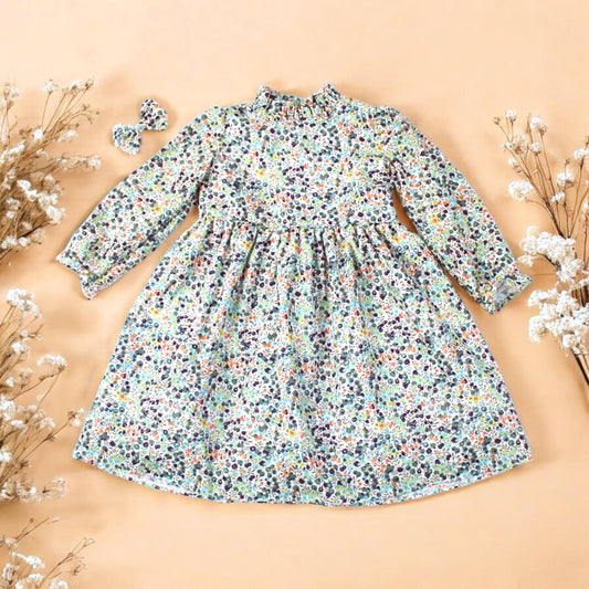 Long Sleeve Ruffle Collar Dress - Liberty of London Floral Print Girl Dress - Liberty Print Fabric - Back to School - First Birthday dress
