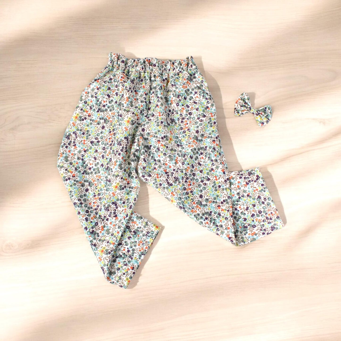 Ruffle Waist Cotton Kid Pants - Liberty of London Floral Print trousers - Children Pants with Pockets - Baby Girl Cotton Tana Lawn Pants