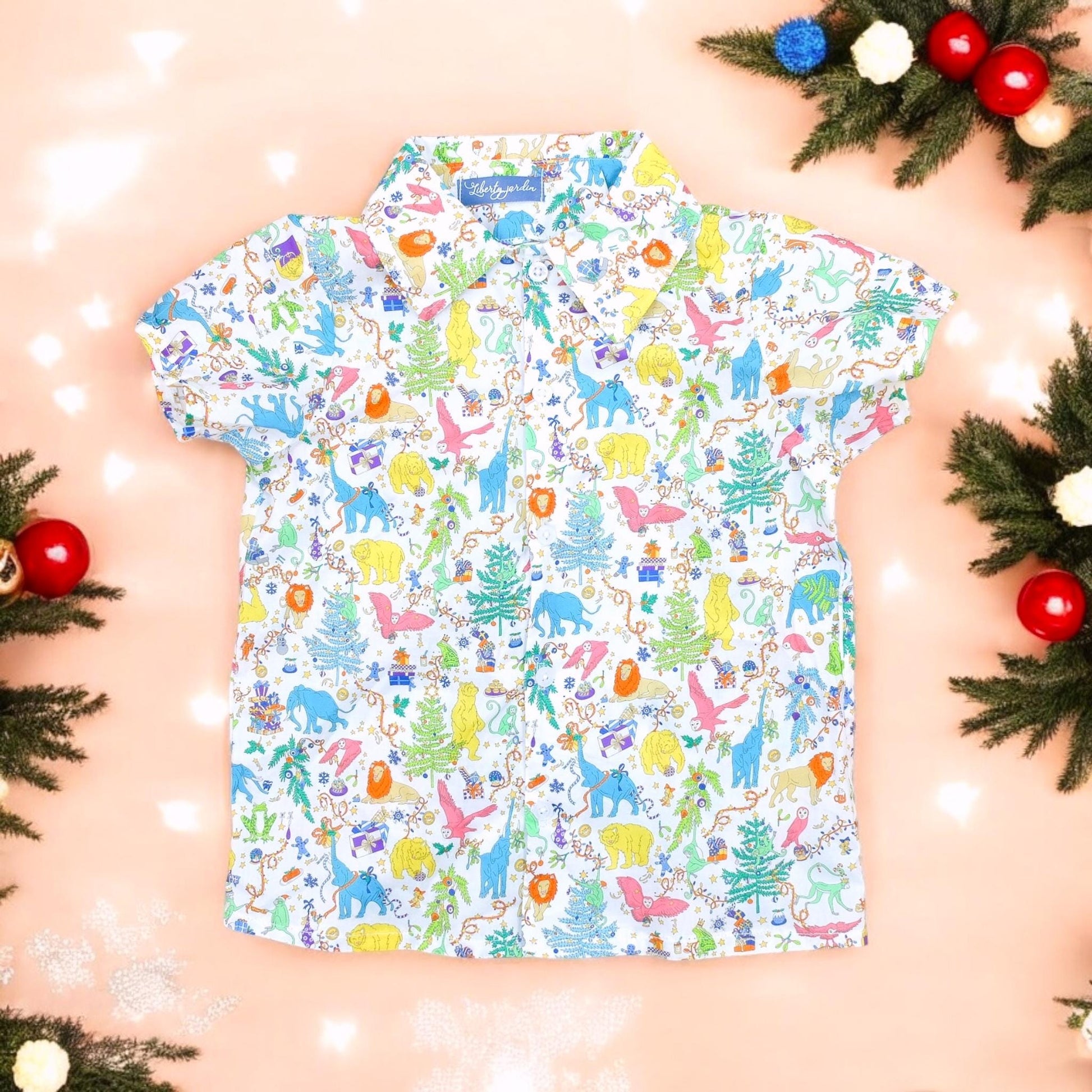 CHRISTMAS Boy Shirt - Liberty of London Button Up boy shirt - Xmas Short Sleeves Boy Shirt - Liberty Boy Clothes - Christmas gift for Boys