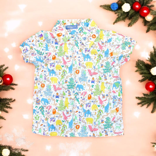 CHRISTMAS Boy Shirt - Liberty of London Button Up boy shirt - Xmas Short Sleeves Boy Shirt - Liberty Boy Clothes - Christmas gift for Boys