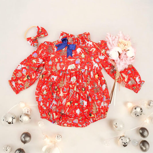 CHRISTMAS Liberty of London Baby Bubble Romper with Long Sleeves
