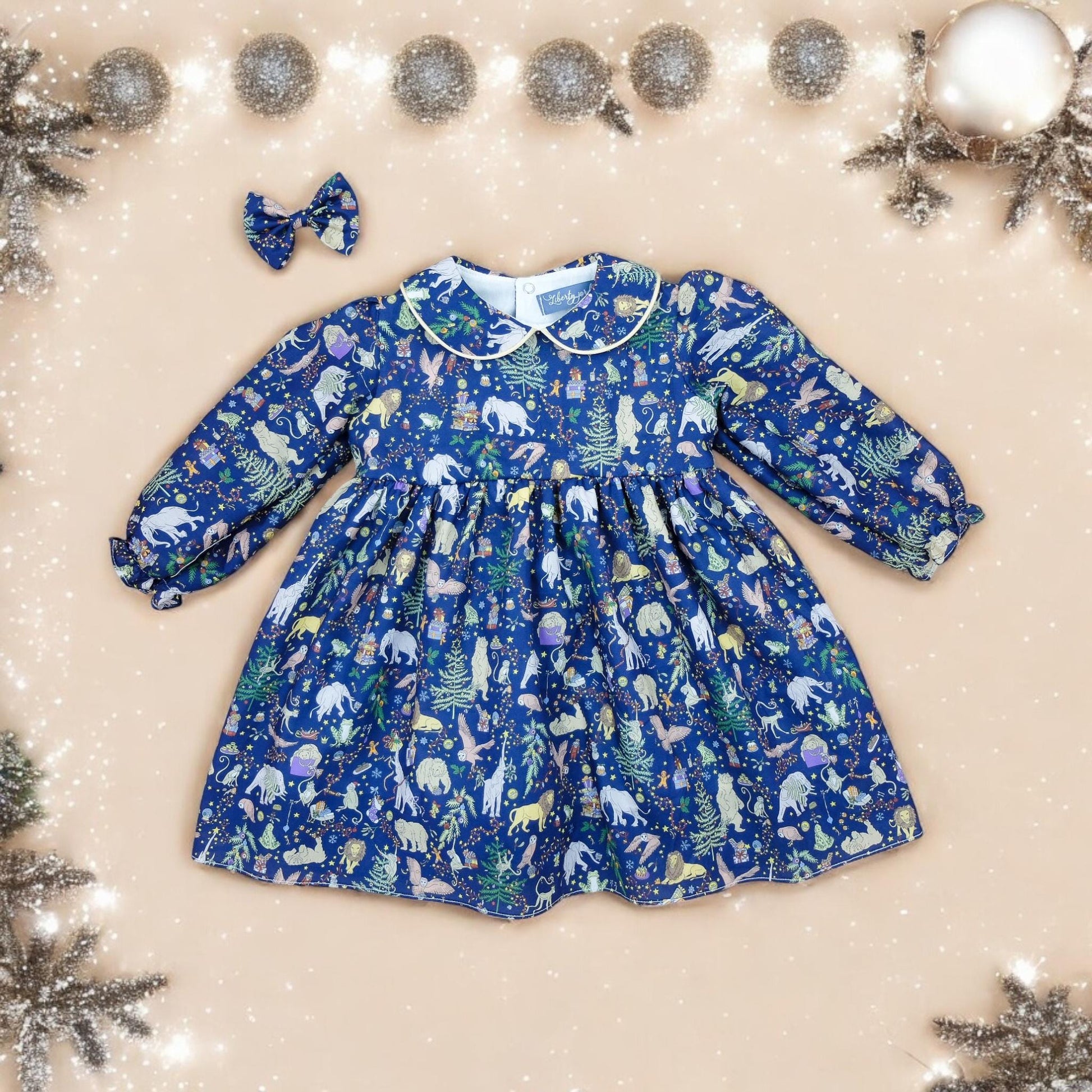 CHRISTMAS girl dress - Liberty of London Christmas dress - Christmas gift - Peter Pan Collar - Long Sleeve Girl Dress - Liberty Print Fabric