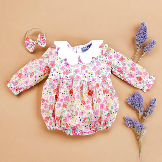 Liberty of London Baby Bubble Playsuit Romper With long sleeve and Scalloped Collar