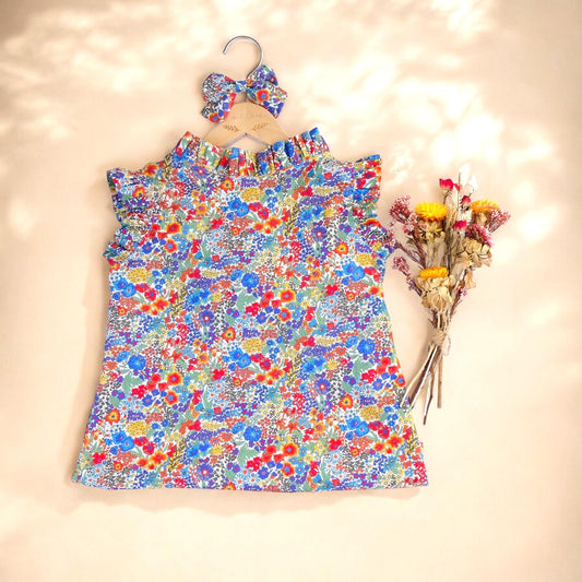 Ruffle Collar Girl Blouse - Liberty of London Floral Print Fabric - Sleeveless Girl Top - Ditsy Flower Blouse - Liberty London Print Fabric