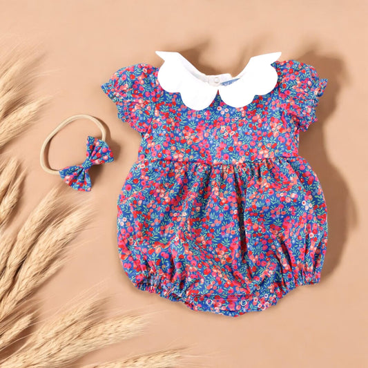 Liberty of London Baby Bubble Romper With Short sleeves and Scalloped Collar