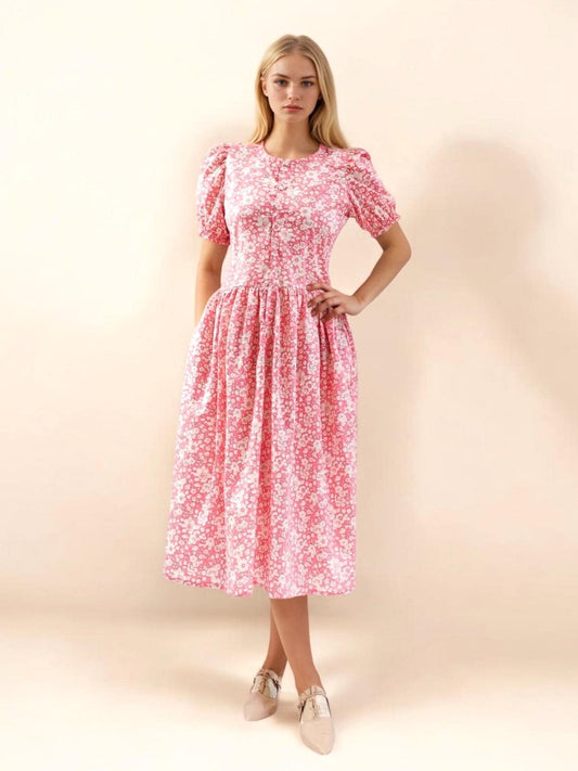 Liberty London Dress, Liberty Midi Dress, Short Sleeve Dress, Button Through, Liberty Clothing, Floral Print Dress, Pretty Ditsy Dress,