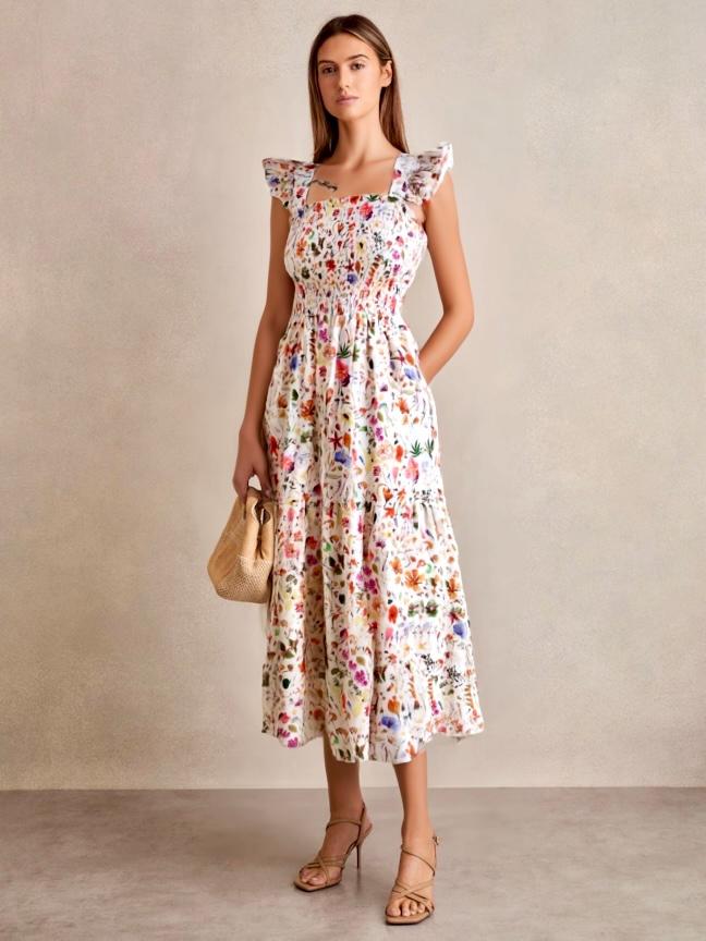 Liberty Smock Dress, Liberty of London, Tiered Midi Dress, Floral Print Sun Dress, Liberty Clothing, Liberty Fabric Dress, Summer Dress