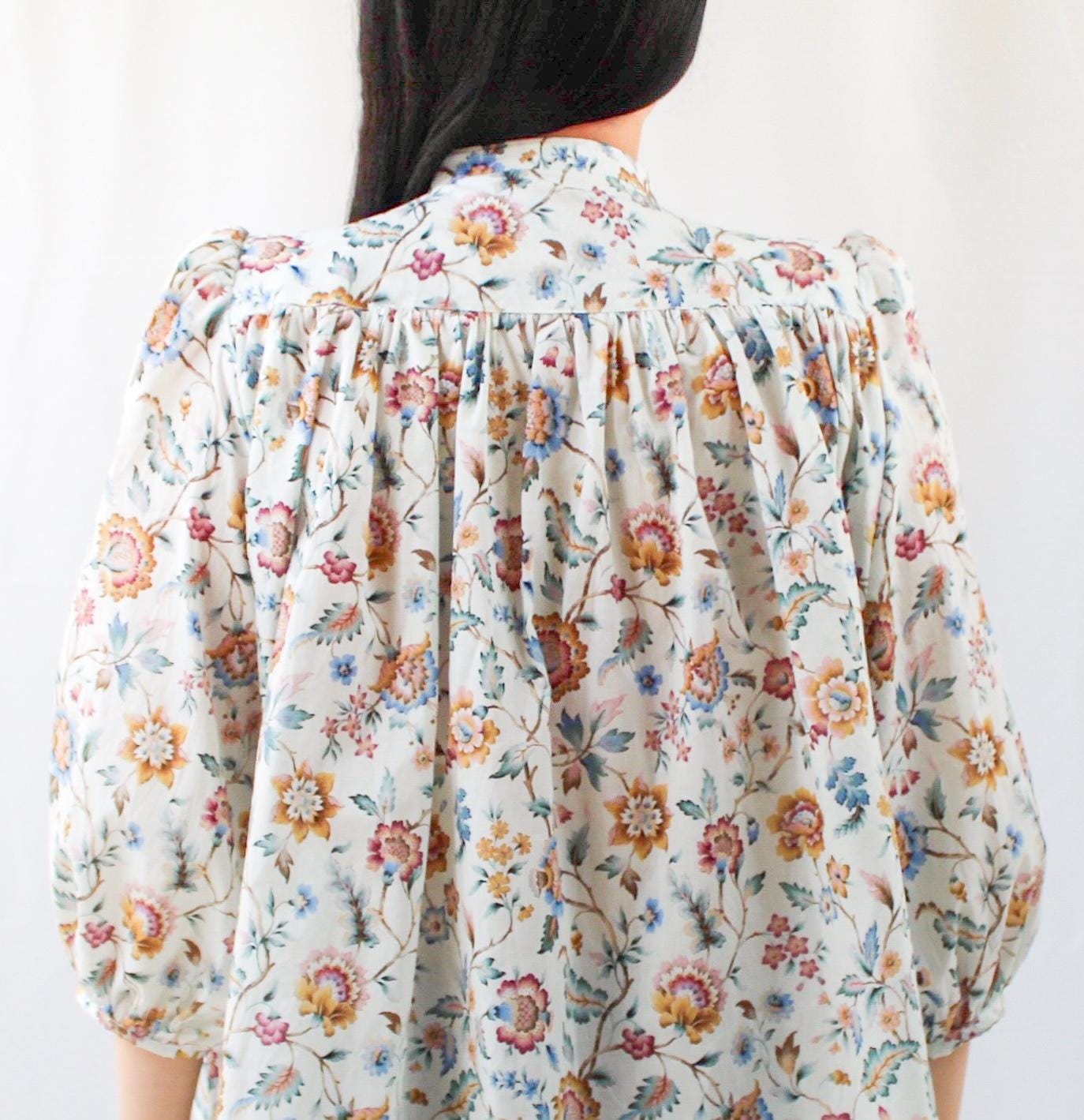 Mandarin Collar Blouse, Liberty Print Blouse, Liberty Dress Shirt, Liberty London, 3/4 Sleeve Blouse, Liberty Clothing, Liberty Floral Top