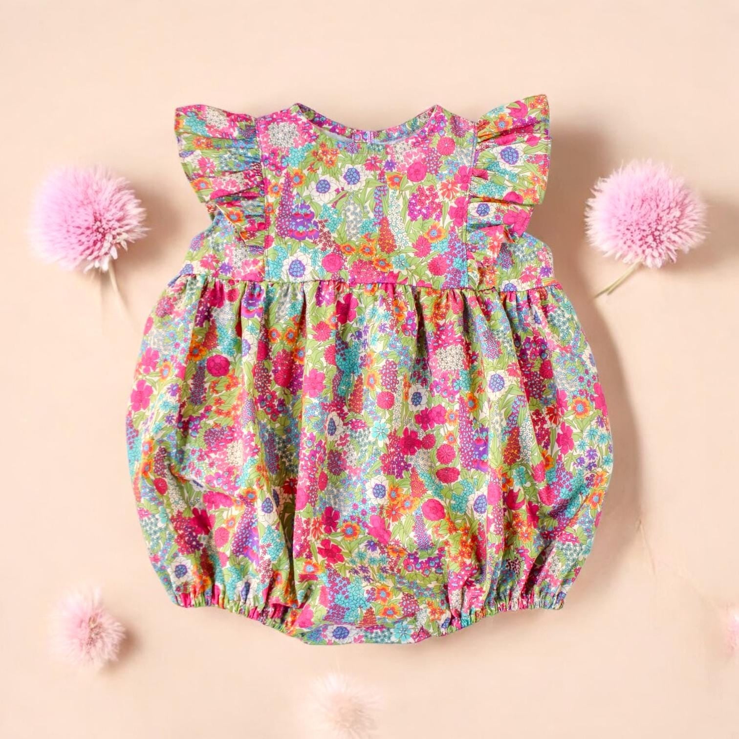 Liberty Print Baby Bubble Romper: Floral Cotton Playsuit