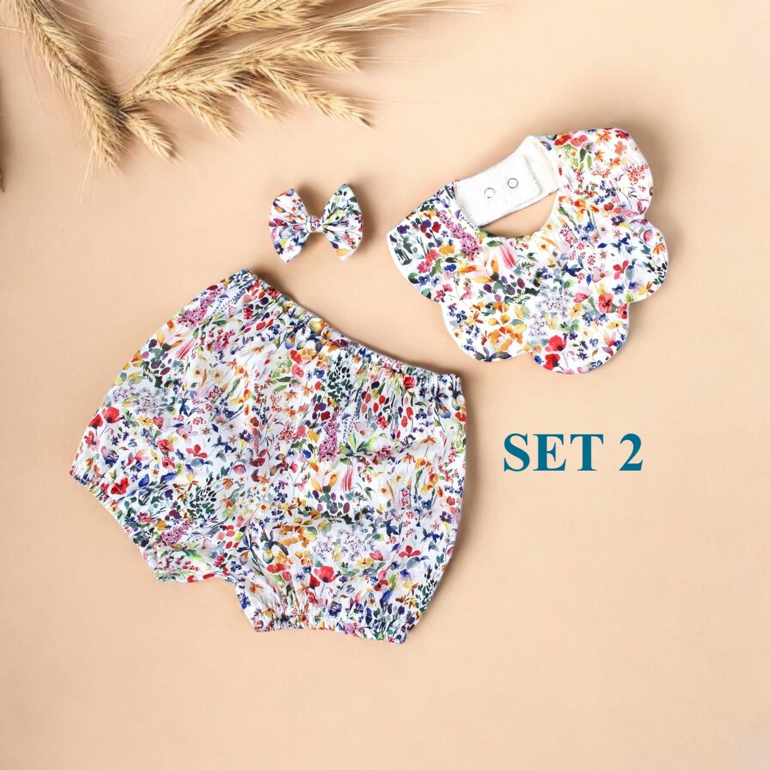 Liberty London Baby Set: Floral Bib & Bloomer, Newborn Gift