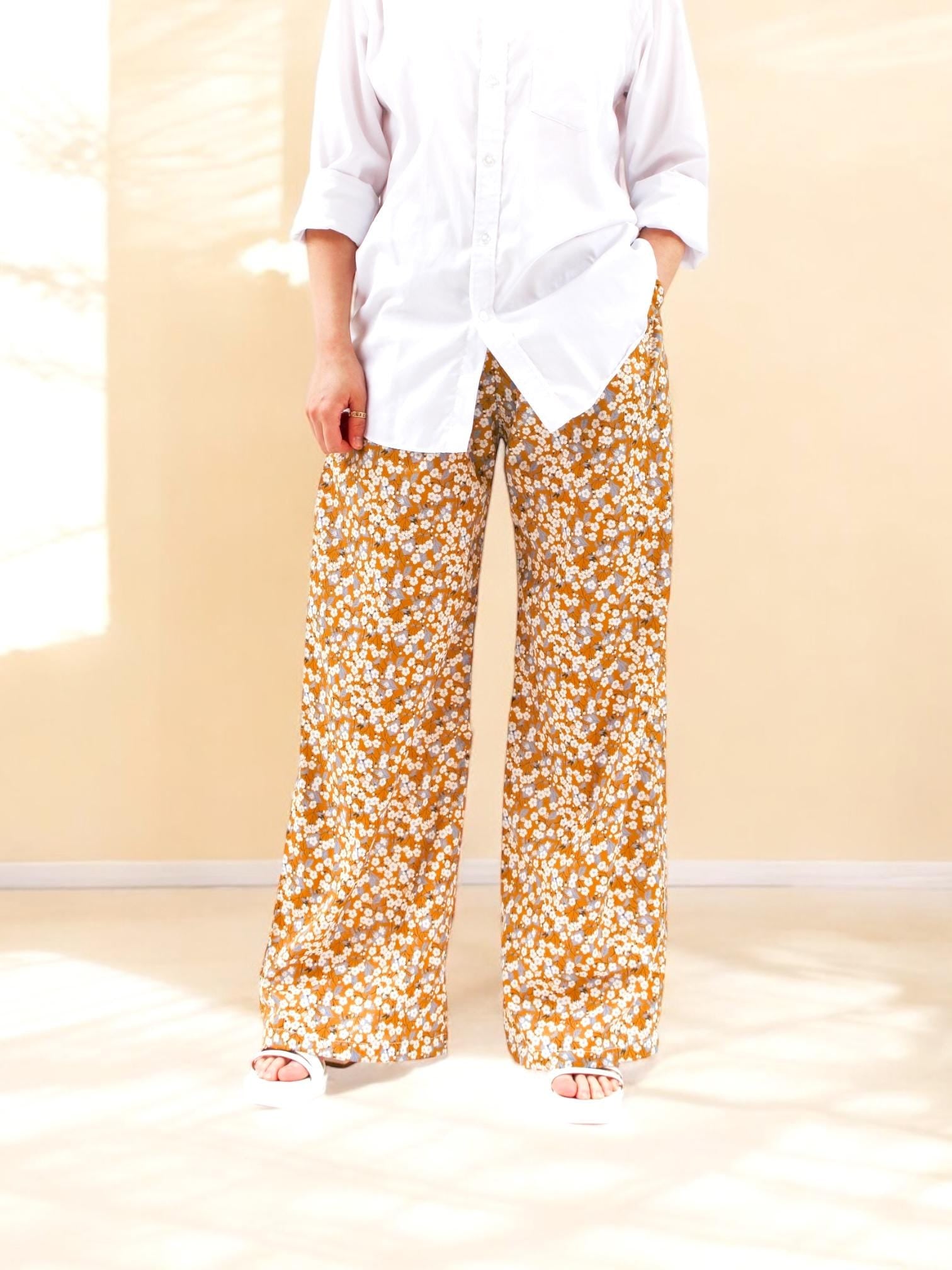 Liberty London Palazzo Pants: Floral Print Wide Leg Cotton Trousers