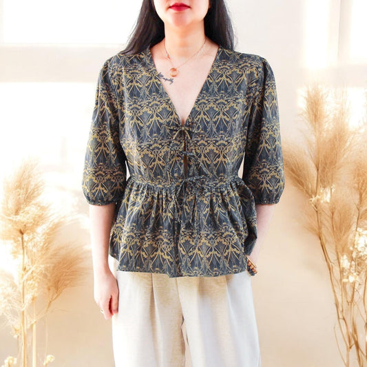 Liberty Print Blouse, Liberty Fabric Blouse, V Neck Blouse, Ditsy Peplum Blouse, Half Sleeve Blouse, Liberty of London, Floral Print Blouse,