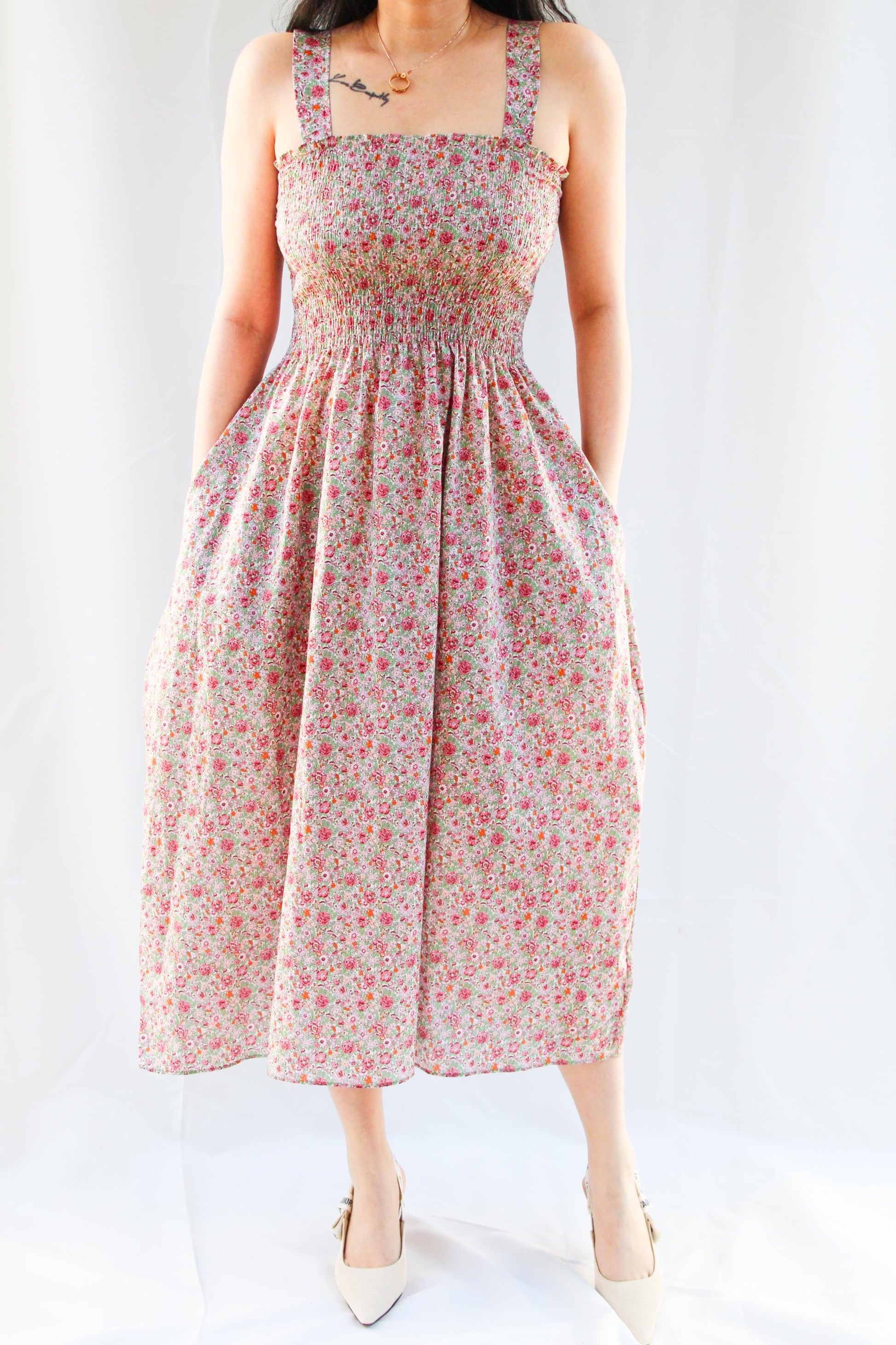 Summer Smock Dress, Liberty London Dress, Liberty Sun Dress, Shirred Dress, Floral Print Dress, Liberty Print Fabric, Liberty Ditsy Dress