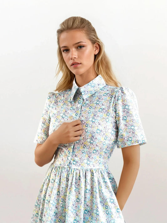 Liberty Shirt Dress, Short Sleeve Dress, Mid Length Dress, Floral Print Dress, Liberty Print Dress, Liberty Woman Dress, Liberty of London