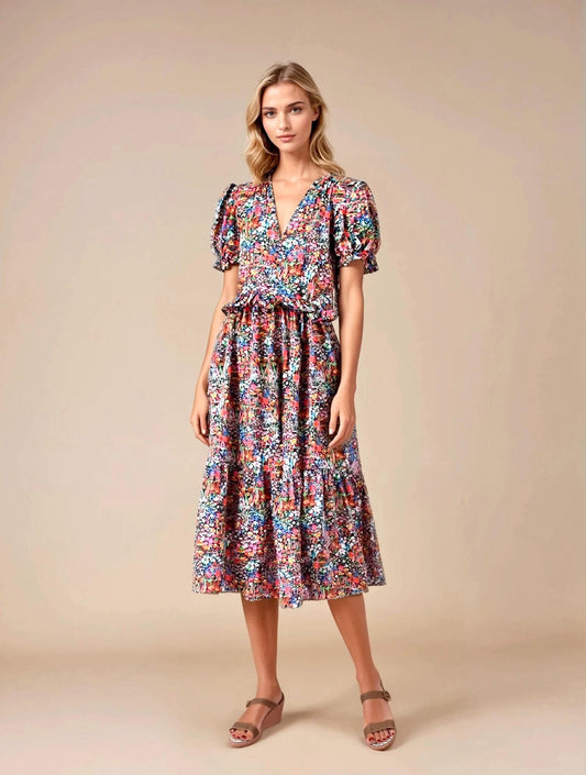 V Neck Dress, Liberty of London Dress, Short Sleeve Dress, Floral Print Dress, Liberty Print Fabric, Liberty Clothing, Liberty Smock Dress