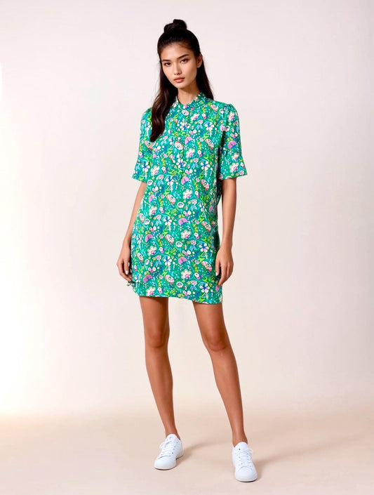 Liberty Mini Shift Dress, Liberty of London, Liberty Fabric Dress, Floral Print Dress, Liberty Print Dress, Mandarin Collar, Half Sleeves