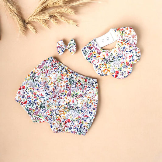 Liberty London Baby Set: Floral Bib & Bloomer, Newborn to 2 Years