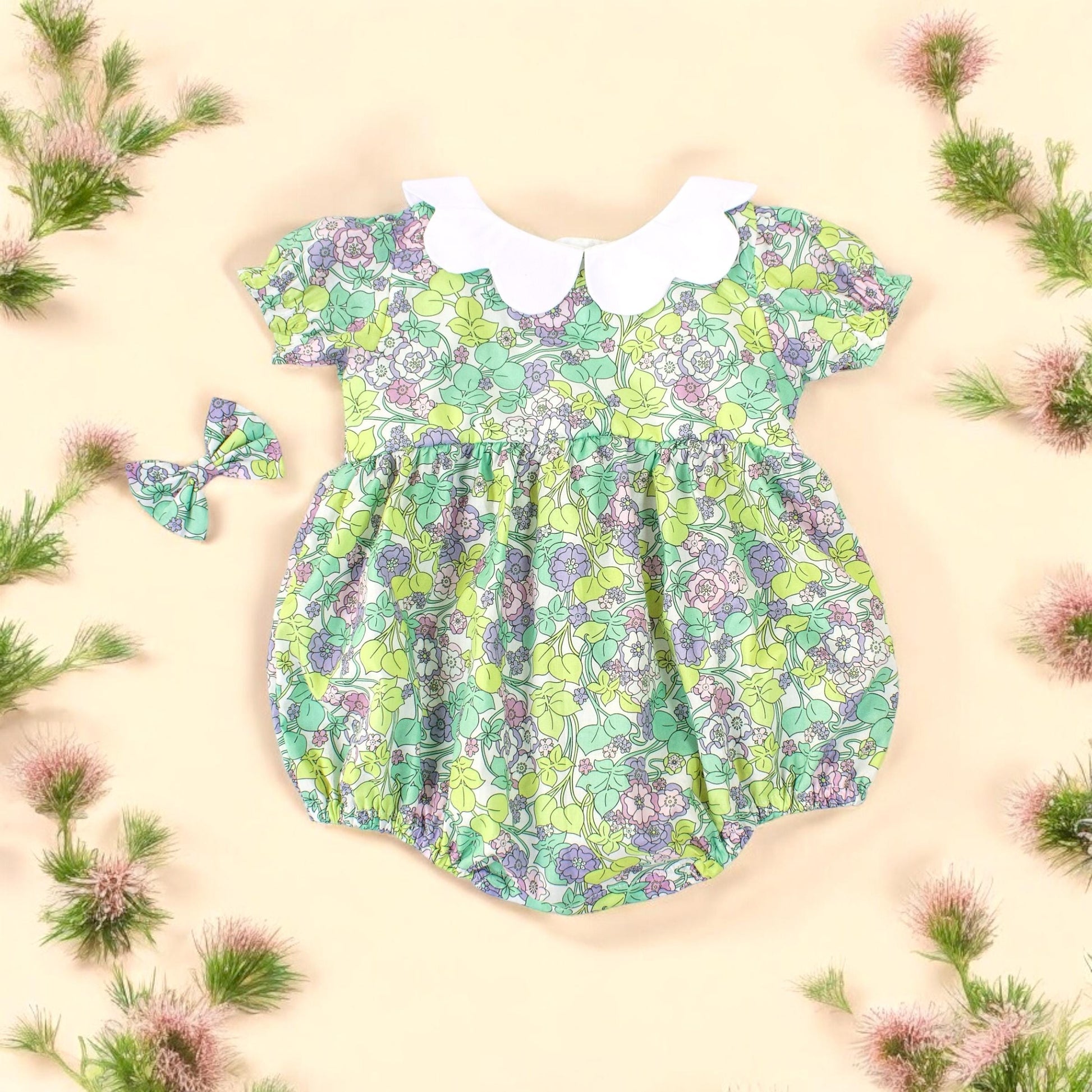 Liberty Bubble Romper, Liberty Baby Clothing, Scalloped Collar Romper, Baby Bubble Romper, Liberty Print Romper, Floral Print Baby Bubble