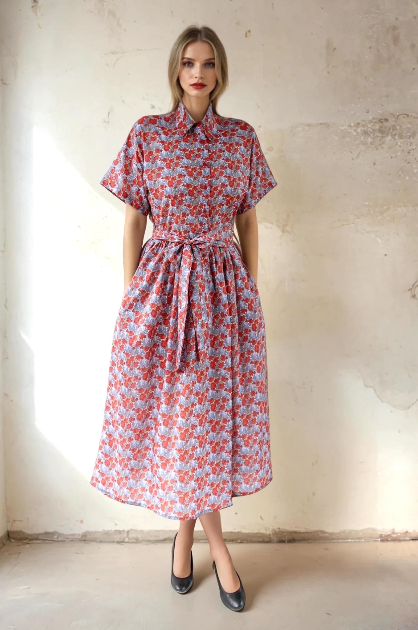 Liberty Shirt Dress, Liberty Print Dress, Liberty of London, Midi Shirt Dress, Short Sleeve Dress, Floral Print Dress, Liberty Print Fabric