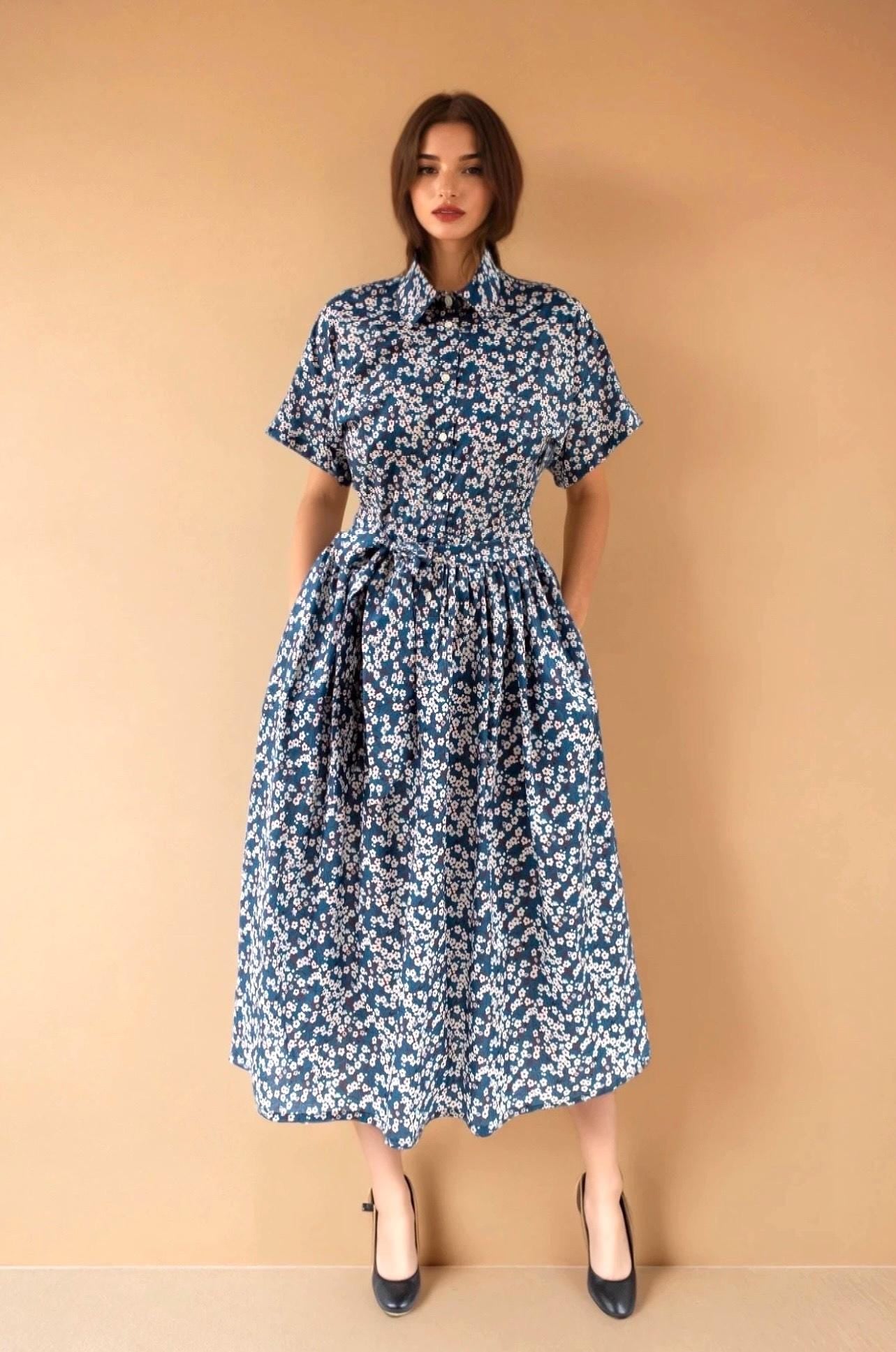 Liberty Shirt Dress, Liberty Print Dress, Liberty of London, Midi Shirt Dress, Short Sleeve Dress, Floral Print Dress, Liberty Print Fabric