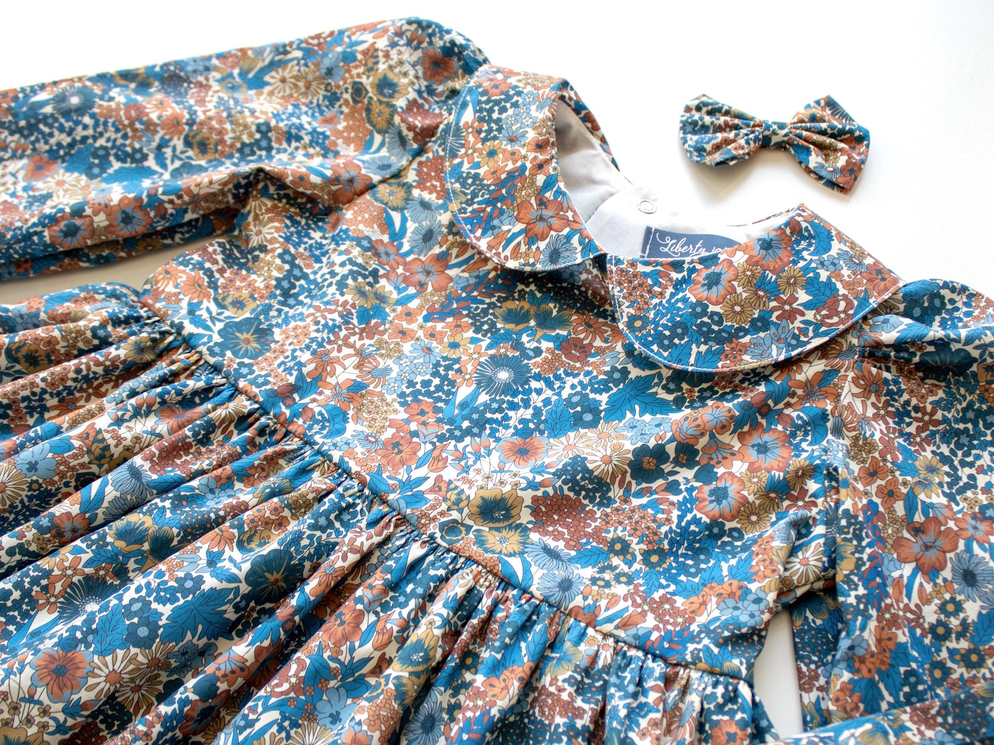 Liberty Long Sleeve Dress Peter Pan Collar: Autumn Winter Dress, Ditsy Floral Print