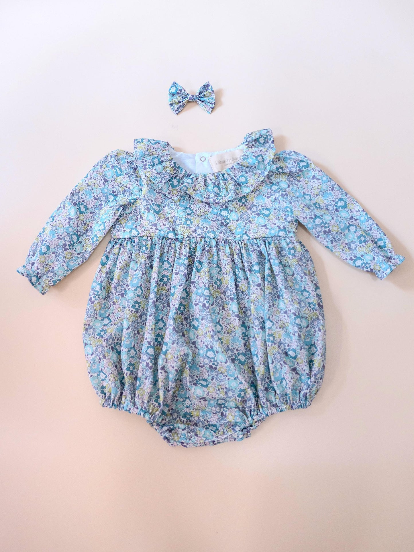 Long Sleeve Liberty London Baby Bubble Romper Playsuit With Pierrot Collar
