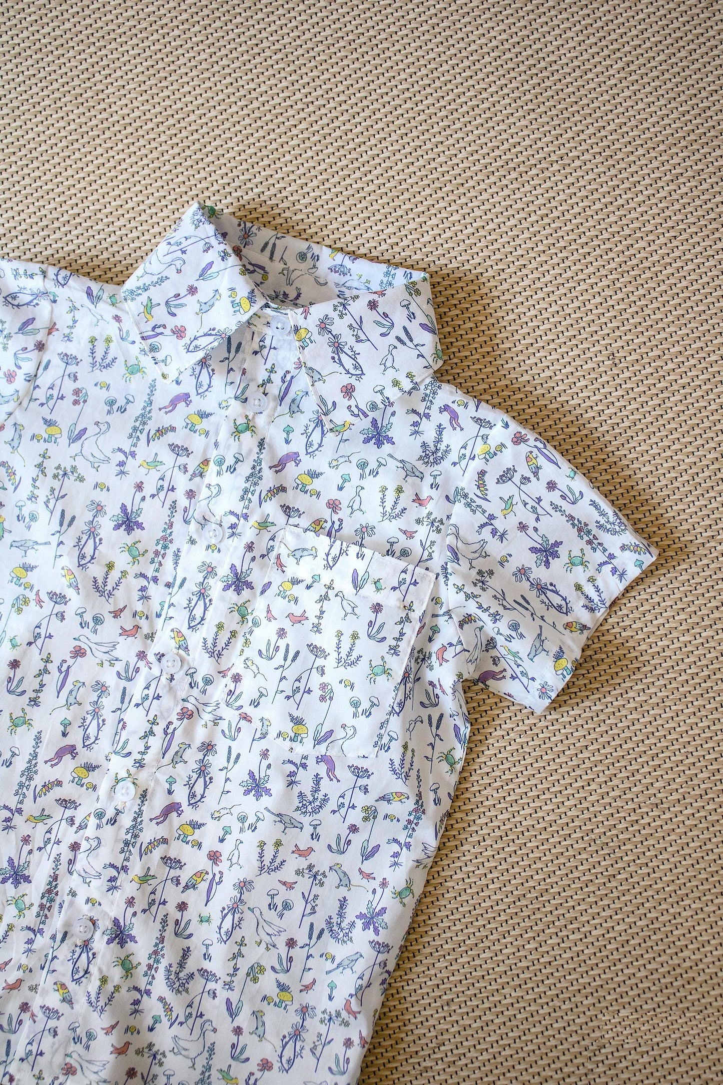 Liberty London Fabric Short Sleeve Boy Shirt: Button Up, Animal Print, Botanical Floral