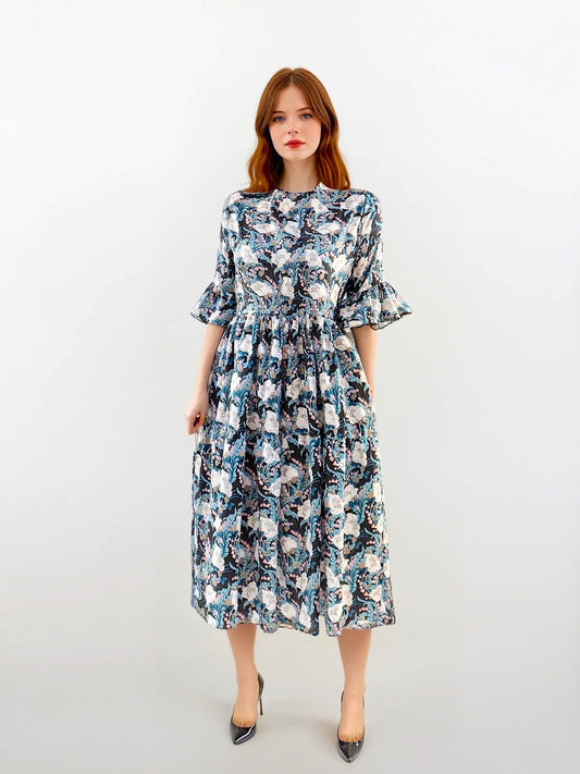 Liberty of London Woman Autumn Dress 3/4 Sleeve Midi Length