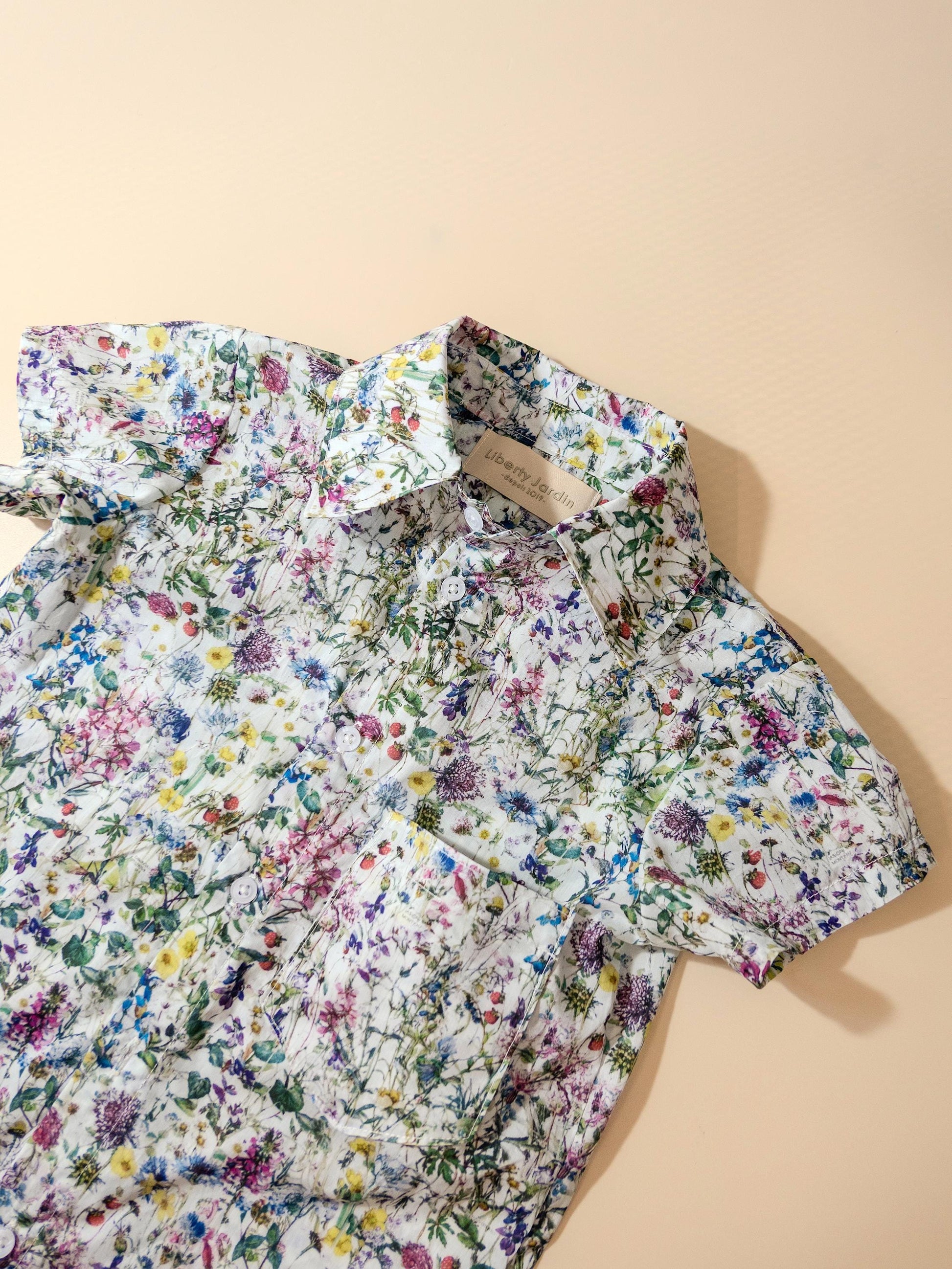 Button Up Short Sleeve Boy Shirt Made With Liberty of London Print Fabric
