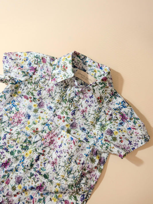 Button Up Short Sleeve Boy Shirt Made With Liberty of London Print Fabric