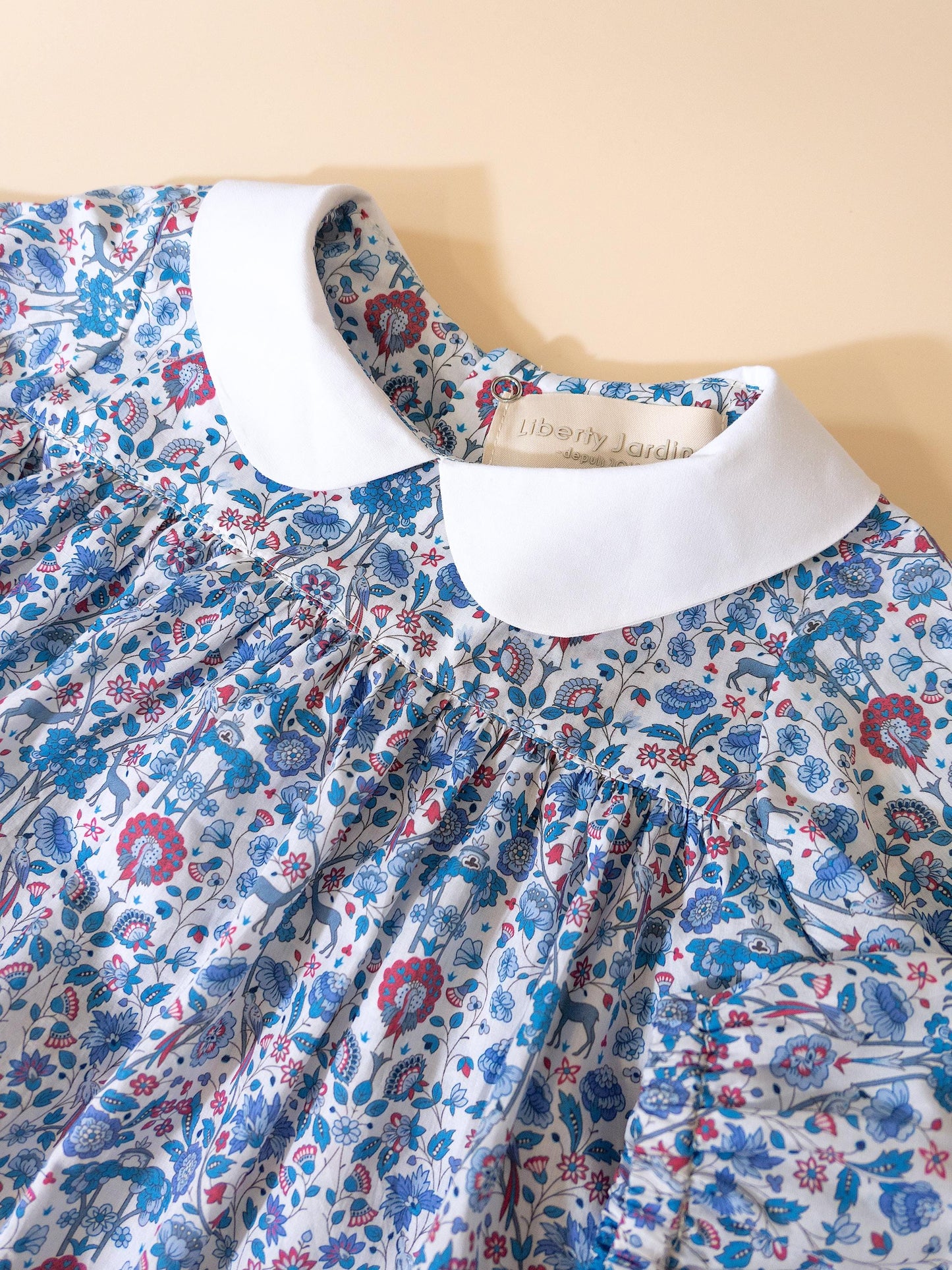 TWINS Liberty Baby Bubble Romper: White Peter Pan Collar, Long Sleeves