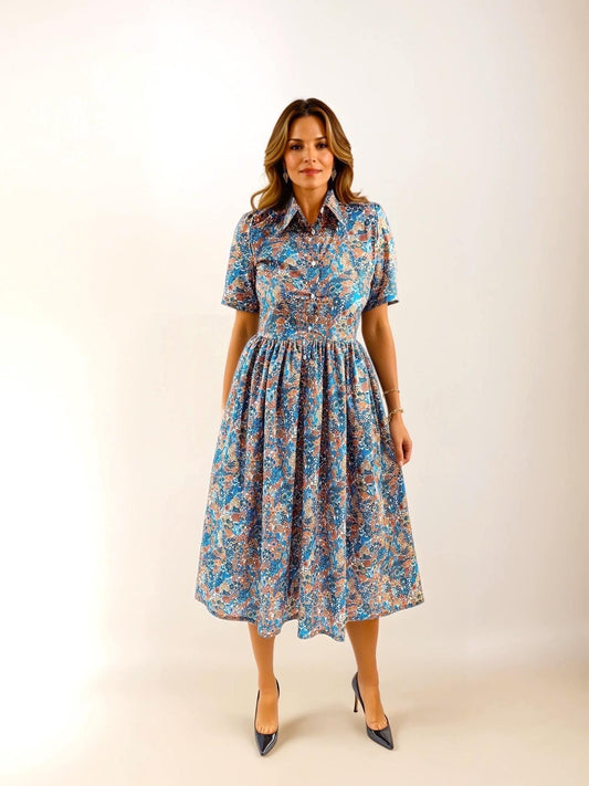 Short Sleeve Shirt Dress Made with Liberty Tana Lawn Fabric