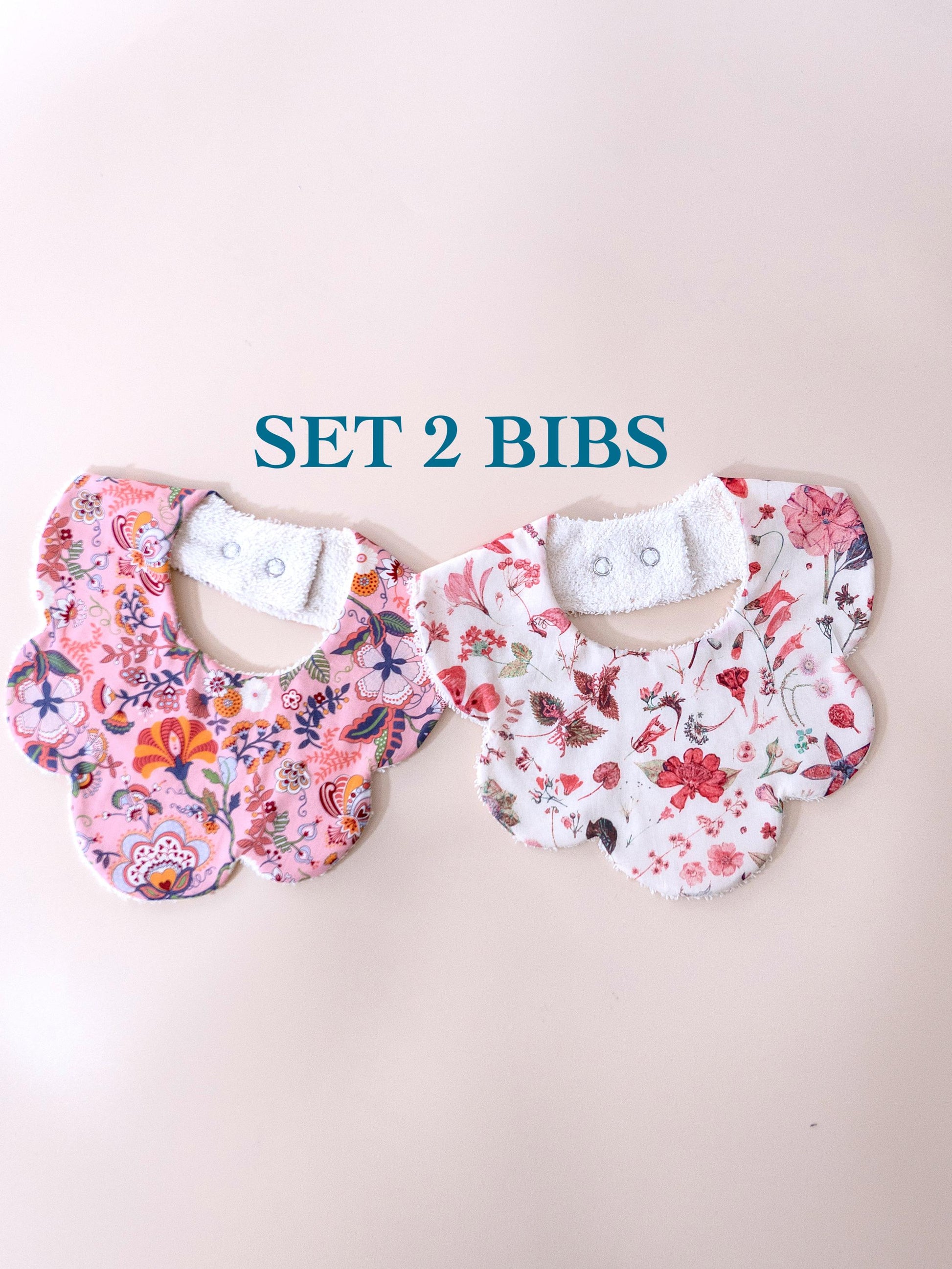 Liberty London Baby Bib Set: Floral Print Cotton Scallop Edge